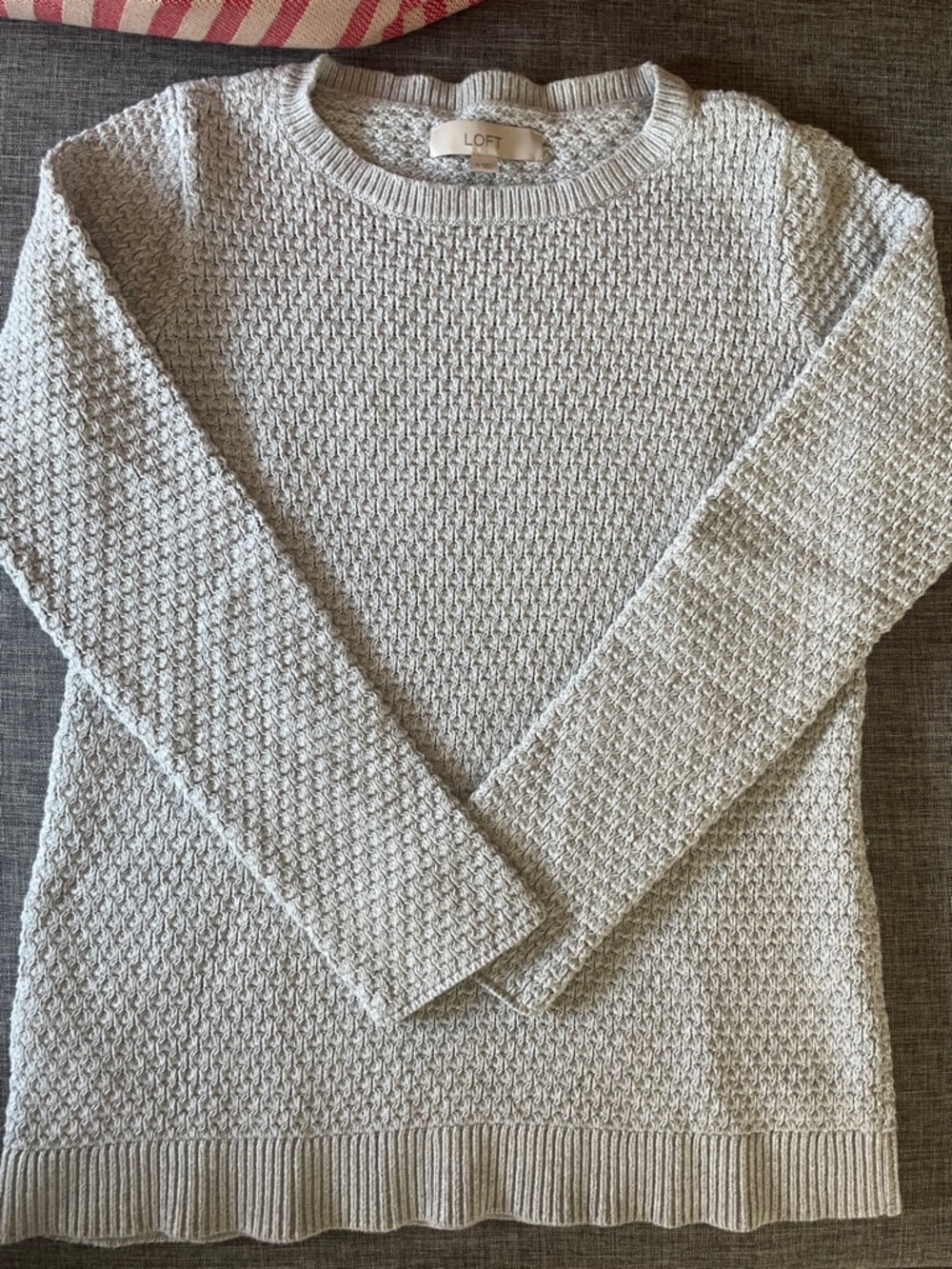 LOFT Light Grey Textured Crewneck Sweater